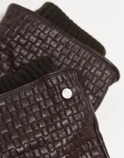 Gloves*River Island Woven Leather Gloves In Dark Brown Brown - Dark