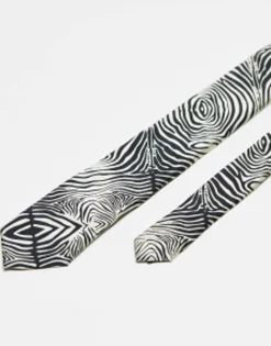 Ties*River Island Zebra Print Tie In Black