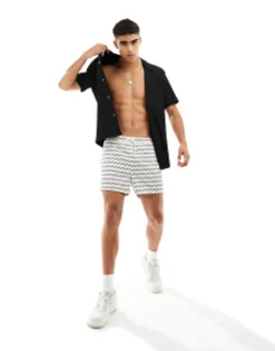 Swimwear*River Island Zig Zag Print Swim Short Co-Ord In Ecru
