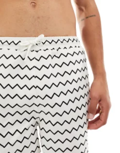Swimwear*River Island Zig Zag Print Swim Short Co-Ord In Ecru