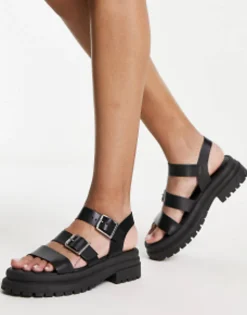Flat Sandals*Schuh Tyla Chunky Sandals In Leather Black