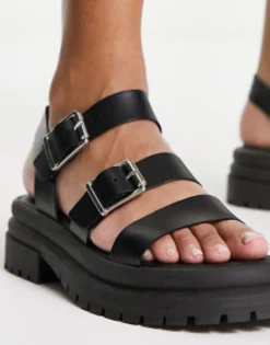 Flat Sandals*Schuh Tyla Chunky Sandals In Leather Black