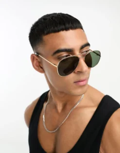Sunglasses*Selected Homme Aviator Sunglasses In Gold Demitasse
