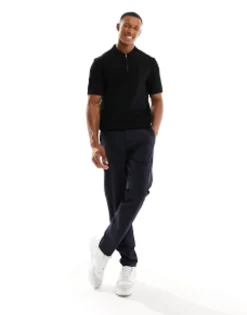 Polo Shirts*Selected Homme Knitted Half Zip Polo In Black