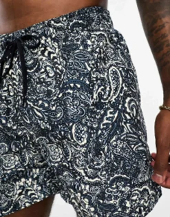 Swimwear*Selected Homme Swim Short In Navy With Paisley Print Sky Captainaop:Paisl