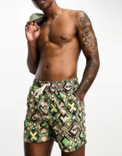 Swimwear*Selected Homme Swim Short In Bold Print Pink Sand