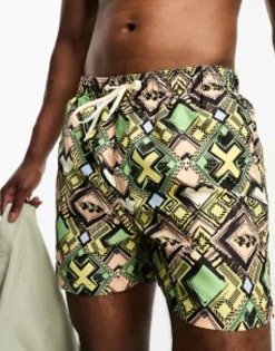 Swimwear*Selected Homme Swim Short In Bold Print Pink Sand