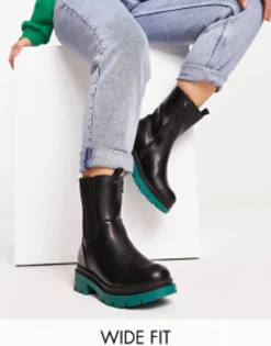 Chelsea Boots*Simply Be Wide Fit Chunky Flat Chelsea Boot With Contrast Sole Black
