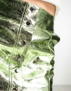 Skirts*Something New X Lame. Cobain Metallic Button Front Mini Skirt In Green