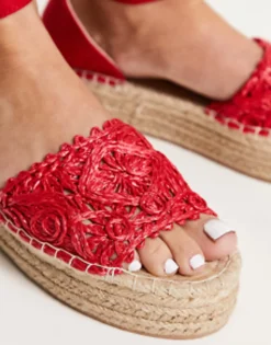 Flat Sandals*South Beach Woven Flatform Espadrille Sandal In Red