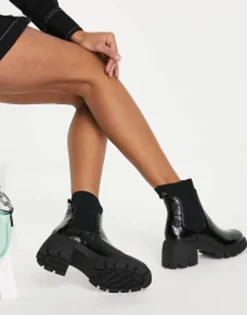 Chelsea Boots*Steve Madden Halton Refined Heeled Chelsea With Chunky Soles In Black Patent