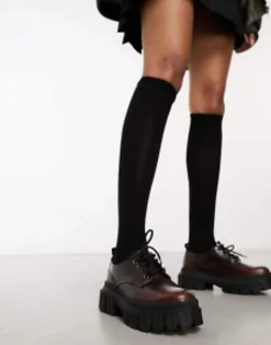 Loafers*Stradivarius Chunky Lace Up Loafer In Washed Brown