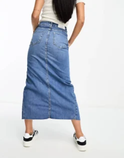 Skirts*Stradivarius Denim Midi Skirt With Front Split In Midwash Blue
