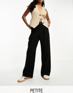 Petite*Stradivarius Petite Tailored Wide Leg Trouser In Black