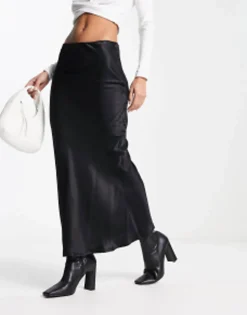 Skirts*Stradivarius Satin Midi Slip Skirt In Black
