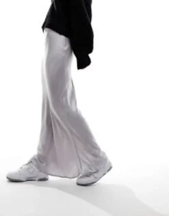 Skirts*Stradivarius Satin Midi Slip Skirt In Silver