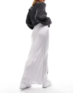 Skirts*Stradivarius Satin Midi Slip Skirt In Silver