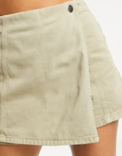 Shorts*Stradivarius Twill Wrap Skort In Soft Khaki Stone