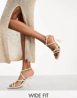Sandals*Stradivarius Wide Fit Strappy Heeled Sandal With Squared Toe In Ecru