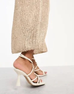Sandals*Stradivarius Wide Fit Strappy Heeled Sandal With Squared Toe In Ecru