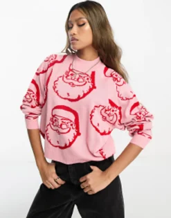Gifts*Threadbare Christmas High Neck Jumper In Pink Pink/ Red