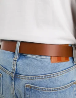 Belts*Tommy Hilfiger Tan Flag Logo Belt In Tan Cognac