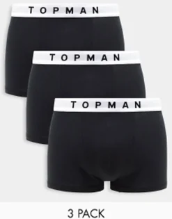 Underwear*Topman 3 Pack Trunks In With White Waistband Black