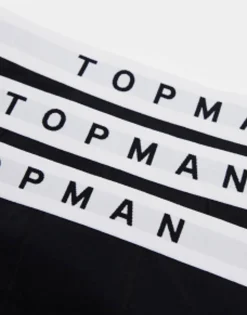 Underwear*Topman 3 Pack Trunks In With White Waistband Black