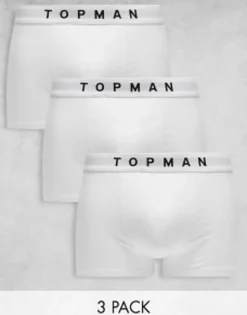Underwear*Topman 3 Pack Trunks In With Waistbands White