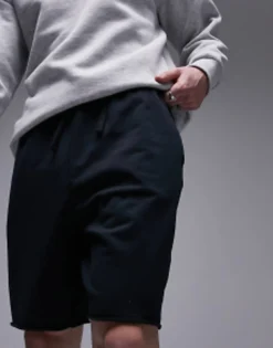 Shorts*Topman Oversized Short With Raw Hem In Washed Black