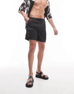 Swimwear*Topman Skinny Cargo Swim Shorts In Black