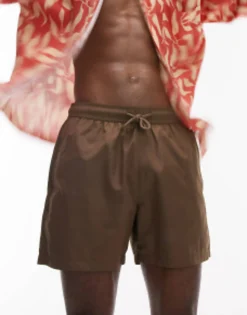Swimwear*Topman Swim Shorts In Brown