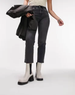 Chelsea Boots*Topshop Bay Square Toe Heeled Chelsea Boot In Off White