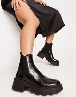 Chelsea Boots*Topshop Bella Chunky Chelsea Boot In Croc Black
