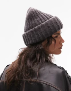 Beanies*Topshop Brooke Chunky Ribbed Beanie In Charcoal