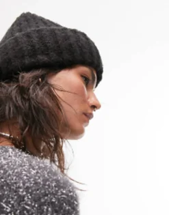 Hats*Topshop Brooke Chunky Ribbed Beanie In Black