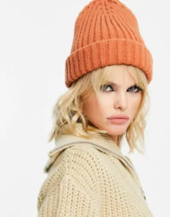 Beanies*Topshop Chunky Ribbed Beanie In Orange