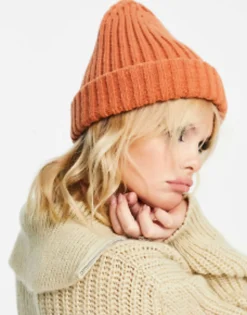 Beanies*Topshop Chunky Ribbed Beanie In Orange