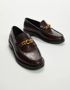 Loafers*Topshop Clara Leather Flat Loafer With Chain In Brown