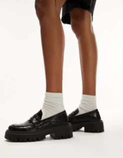 Loafers*Topshop Connie Chunky Loafer In Croc Black