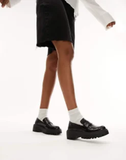 Loafers*Topshop Connie Chunky Loafer In Croc Black
