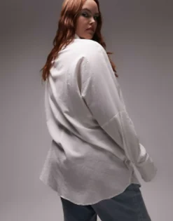 Shirts*Topshop Curve Seersucker Shirt In White
