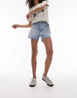 Shorts*Topshop Denim A Line Mom Short In Bleach