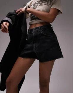 Shorts*Topshop Denim A-Line Mom Short In Washed Black