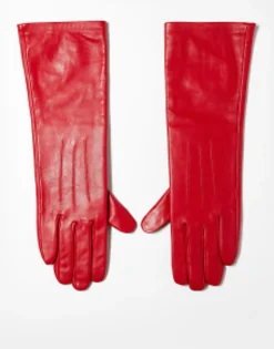 Gloves*Topshop Gia Long Leather Glove In Red