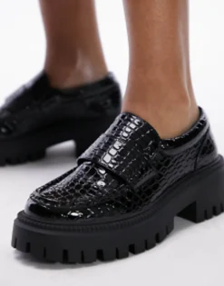 Loafers*Topshop Lottie Chunky Loafer In Croc Black