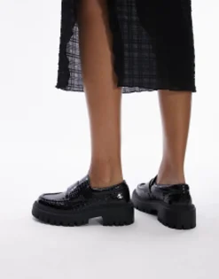 Loafers*Topshop Lottie Chunky Loafer In Croc Black