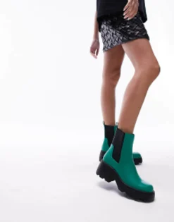 Chelsea Boots*Topshop Margot Chunky Chelsea Boot In Green