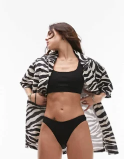 Swimwear & Beachwear*Topshop Mix And Match Rib High Leg Bikini Bottoms In Black