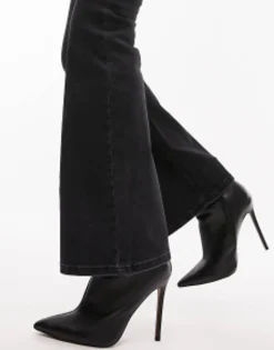 Tall*Topshop Petite Joni Flare Jeans In Washed Black